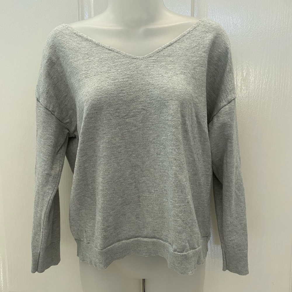 SHEIN Gray V-Neck Sweater w/lace trim M